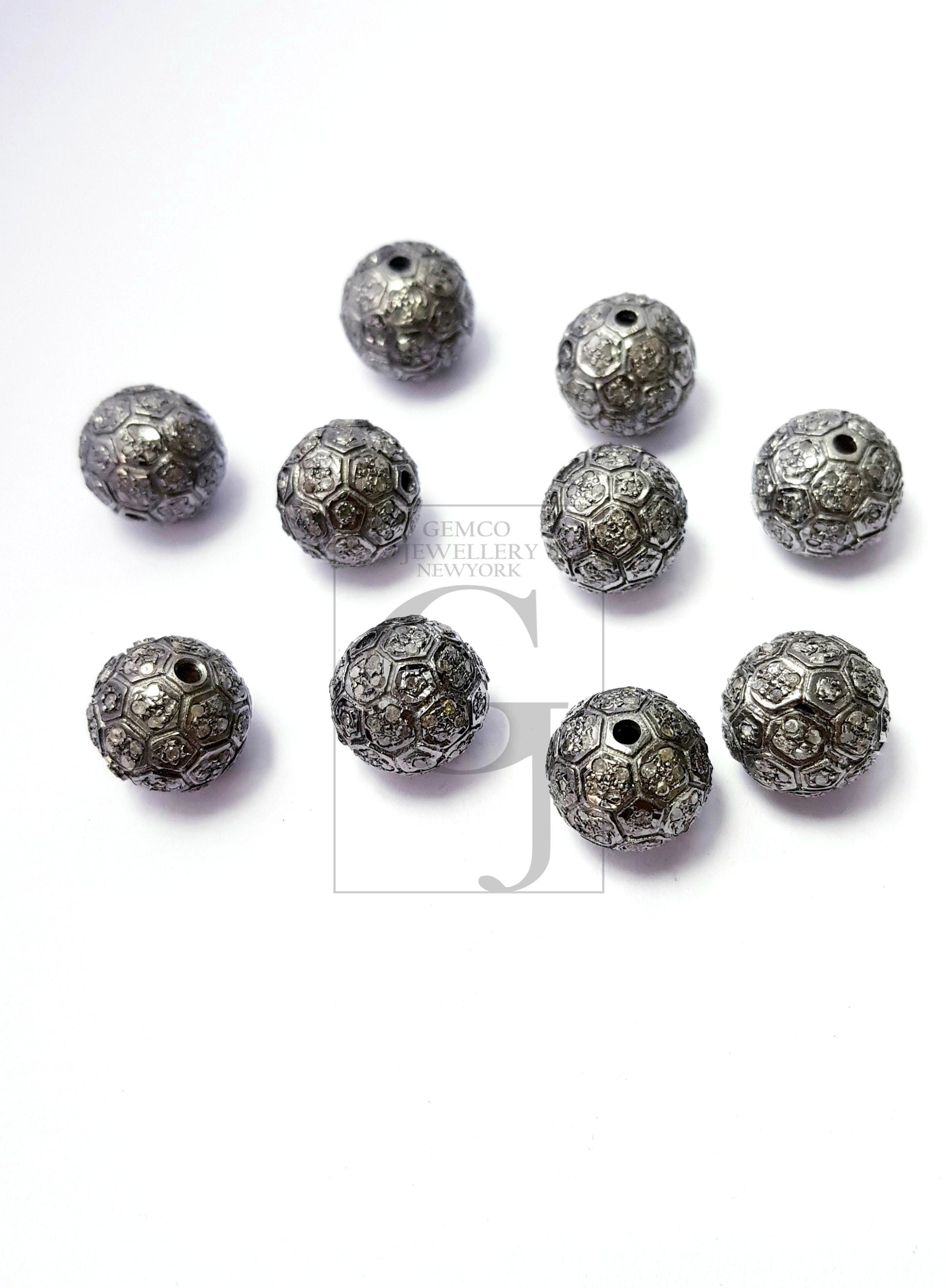 Ball Designer Rosecut Pave Diamond Bead 925 Sterling Silver Handmade Silver Beautiful Finish Diamond Bead