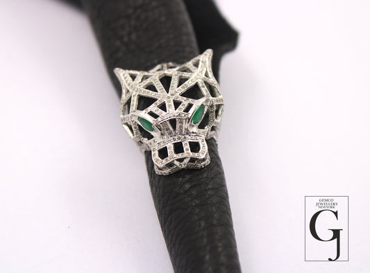 Very beautiful Pave Diamond Panther Ring designer Rosecut pave diamond emerald rings 925 sterling silver handmade silver finish emerald ring