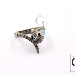 Snake Designer Ring, Opal Ring, Rosecut Pave Diamond Rings 925 Sterling Silver Handmade Silver Finish Diamond Ring