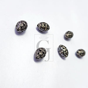 Pave Rosecut Diamond 925 Sterling Silver Handmade Pave Diamond Egg Design Bead / Spacers