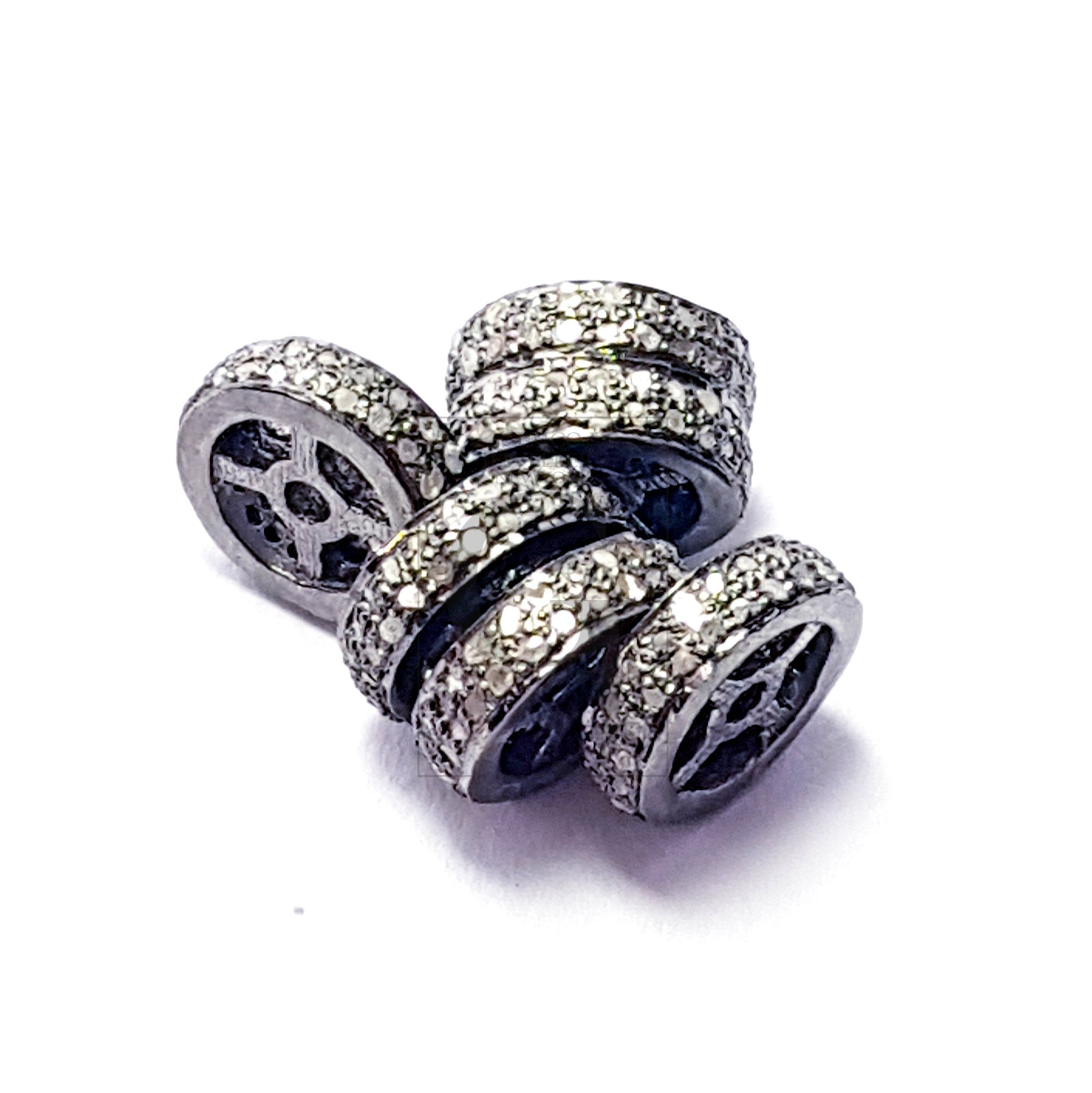 6mm/8mm/10mm/12mm Rondelles Pave diamond  bead / spacers design Pave diamond 925 sterling silver handmade jewelry diamond fine jewelry