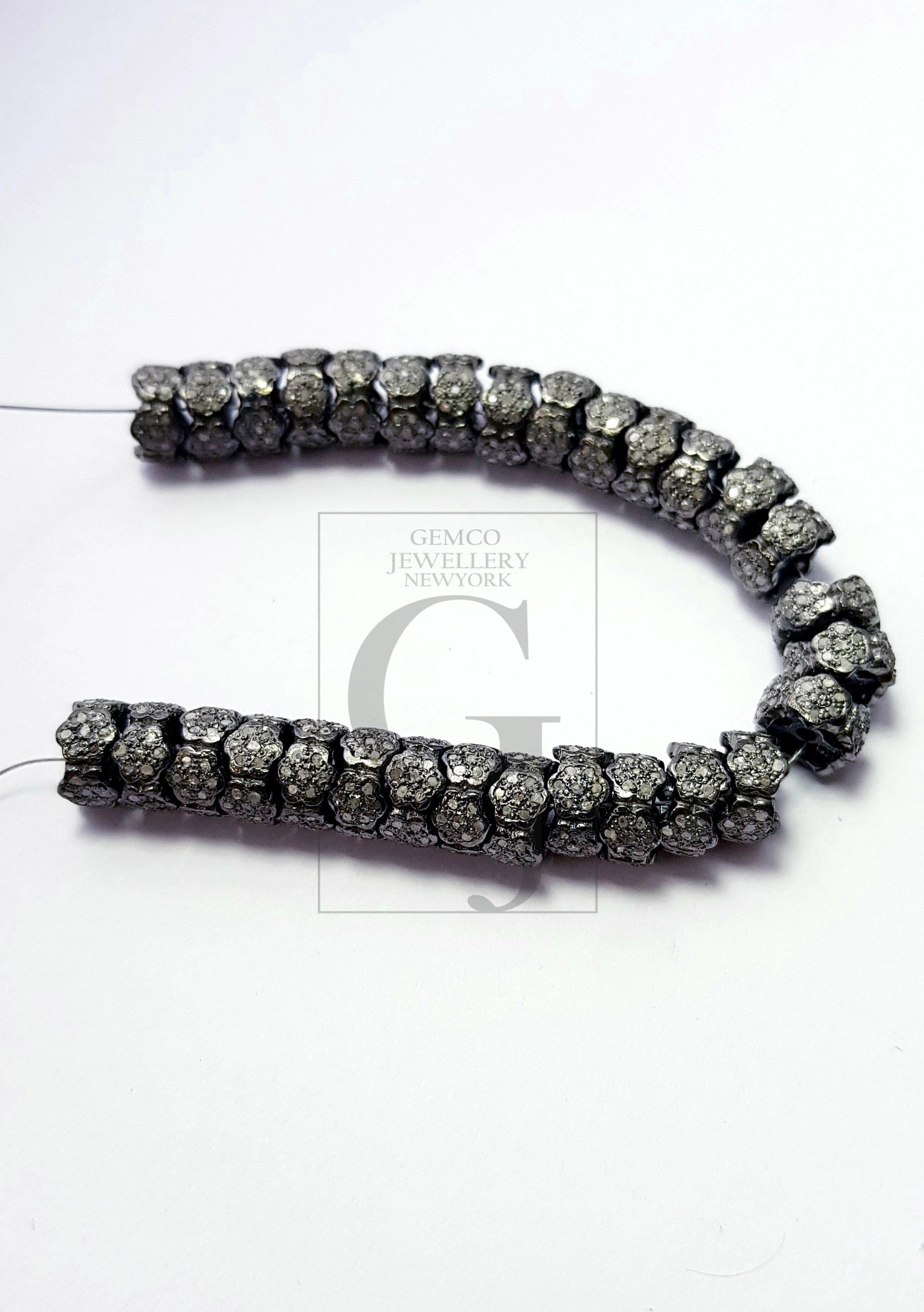 Beautiful Rondelles  Rosecut Pave Diamond Bead 925 Sterling Silver Handmade Silver Finish Diamond Bead