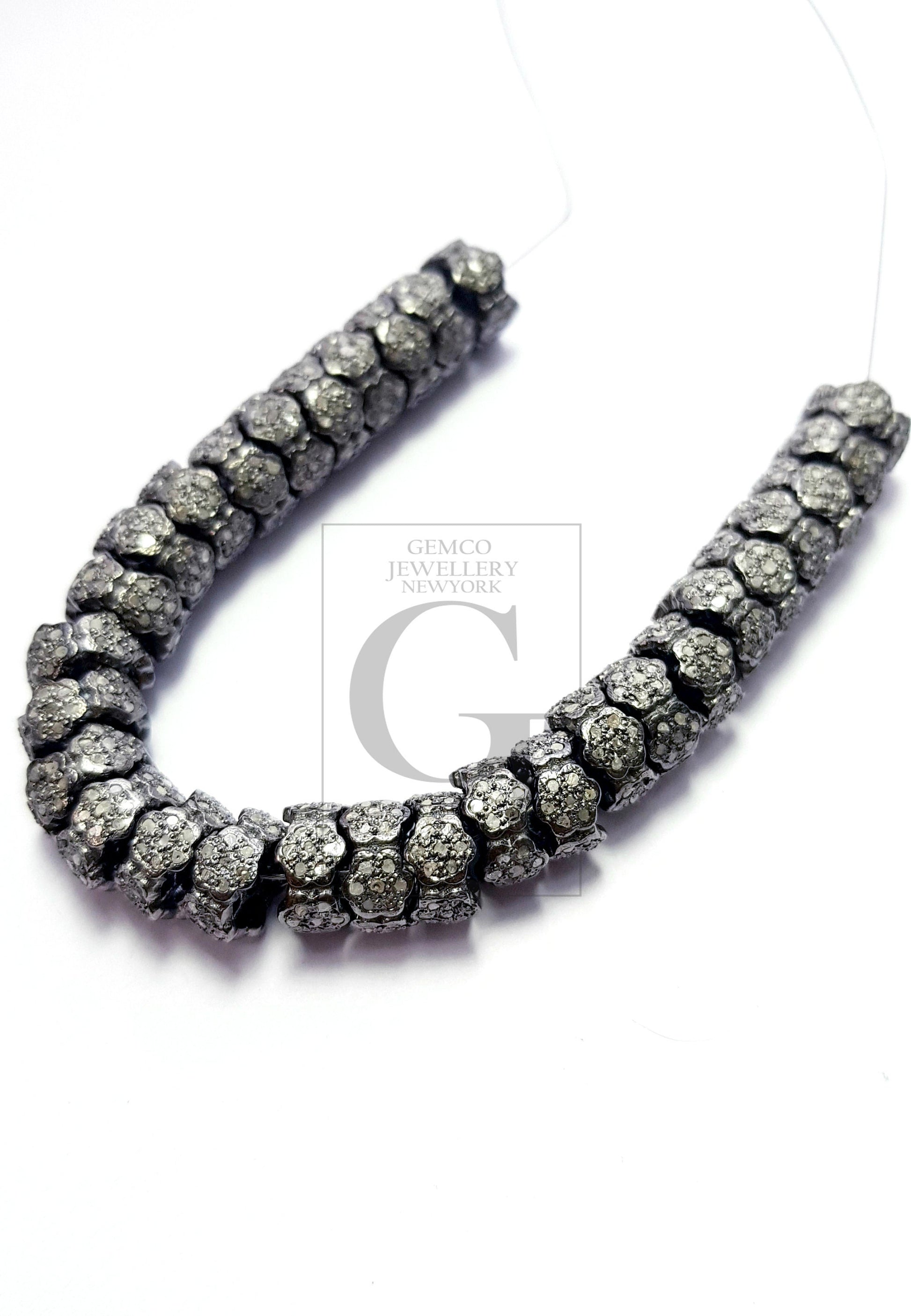 Beautiful Rondelles  Rosecut Pave Diamond Bead 925 Sterling Silver Handmade Silver Finish Diamond Bead