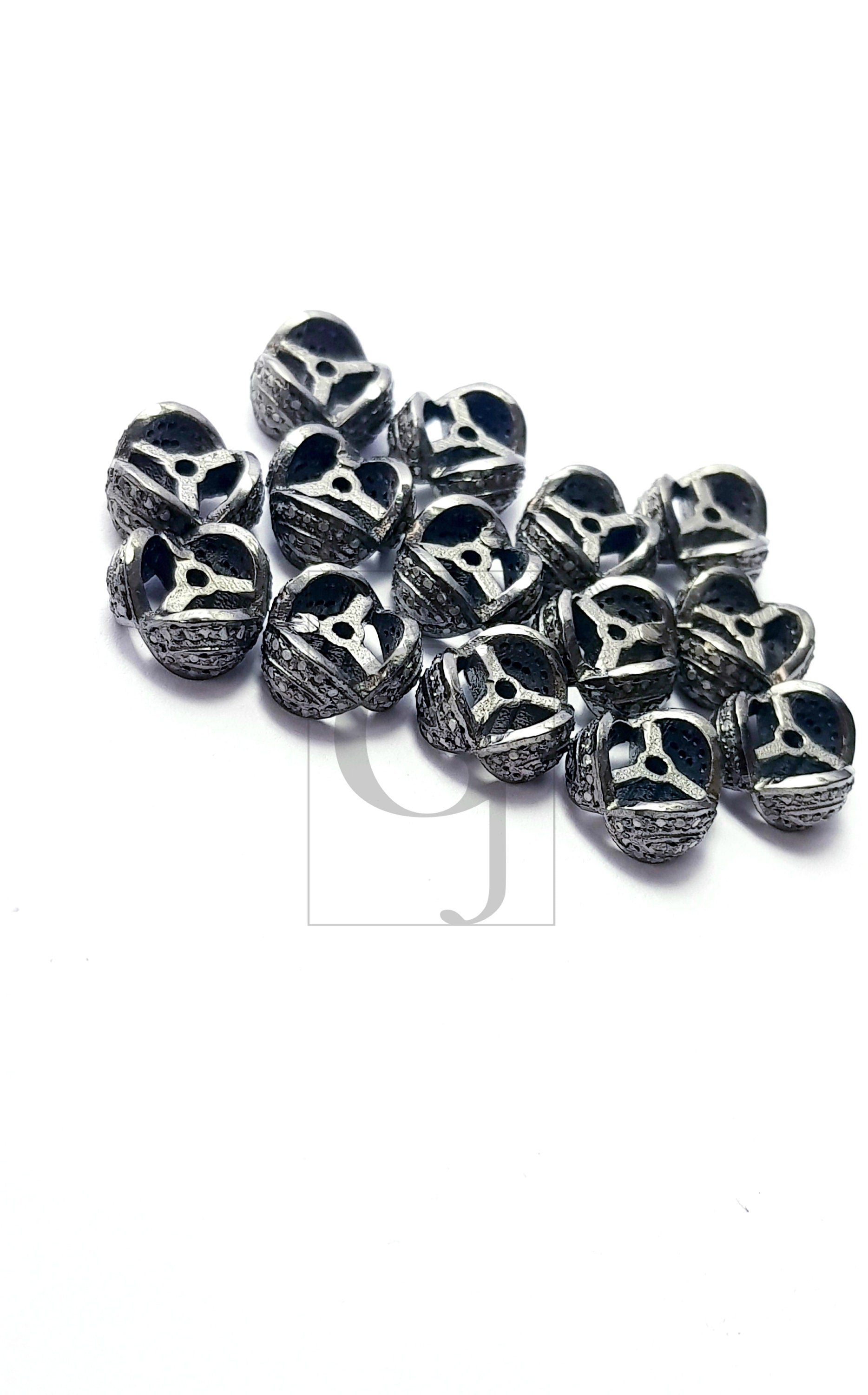 Latest Designer Rosecut Pave Diamond Bead Rondells 925 Sterling Silver Handmade Silver Finish Diamond Bead Rondelles