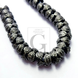 Latest Designer Rosecut Pave Diamond Bead Rondells 925 Sterling Silver Handmade Silver Finish Diamond Bead Rondelles