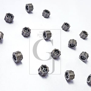 Pave Rosecut Diamond 925 Sterling Silver Handmade Pave Diamond Rondelles / Bead 3 Diamond Line Design 8mm