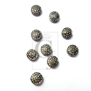 Coin Shaped Rosecut Pave Diamond Bead 925 Sterling Silver Handmade Silver Finish Diamond Bead