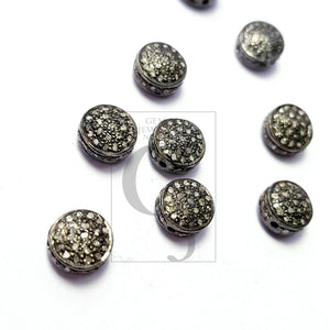 Coin Shaped Rosecut Pave Diamond Bead 925 Sterling Silver Handmade Silver Finish Diamond Bead