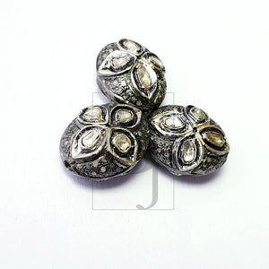 Beautiful flat diamond design Rosecut pave diamond bead 925 sterling silver handmade silver finish flower diamond bead 16mm size bead