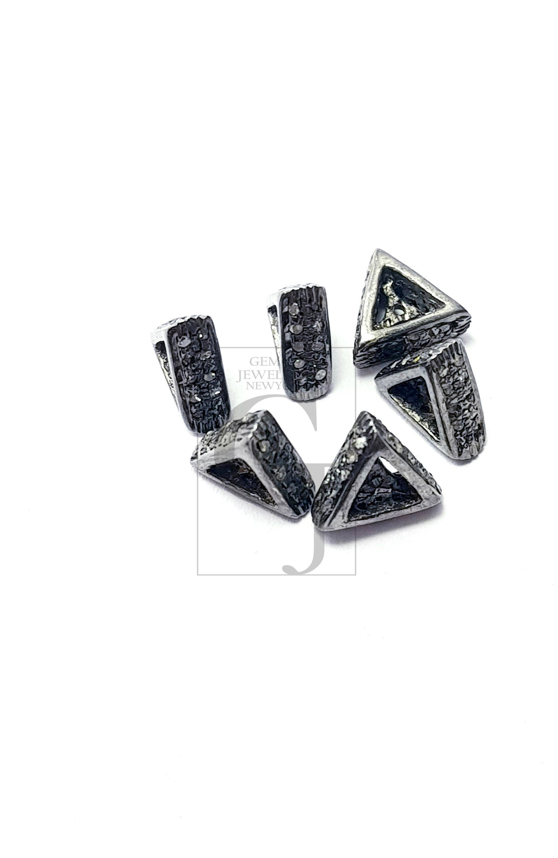 Triangle Beads Designer Rosecut Pave Diamond Beads Roundels 925 Sterling Silver Handmade Silver Finish Diamond Beads Roundels 8mm Size Bead