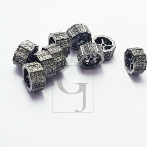 Rosecut Pave Diamond Beads Roundels 925 Sterling Silver Handmade Silver Finish Diamond Beads Roundels, Spacers Salt And Pepper Diamond Beads