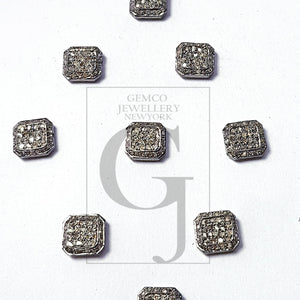 Pave Rosecut Diamond 925 Sterling Silver Handmade Pave Diamond Bead / Spacers Square Shaped Design