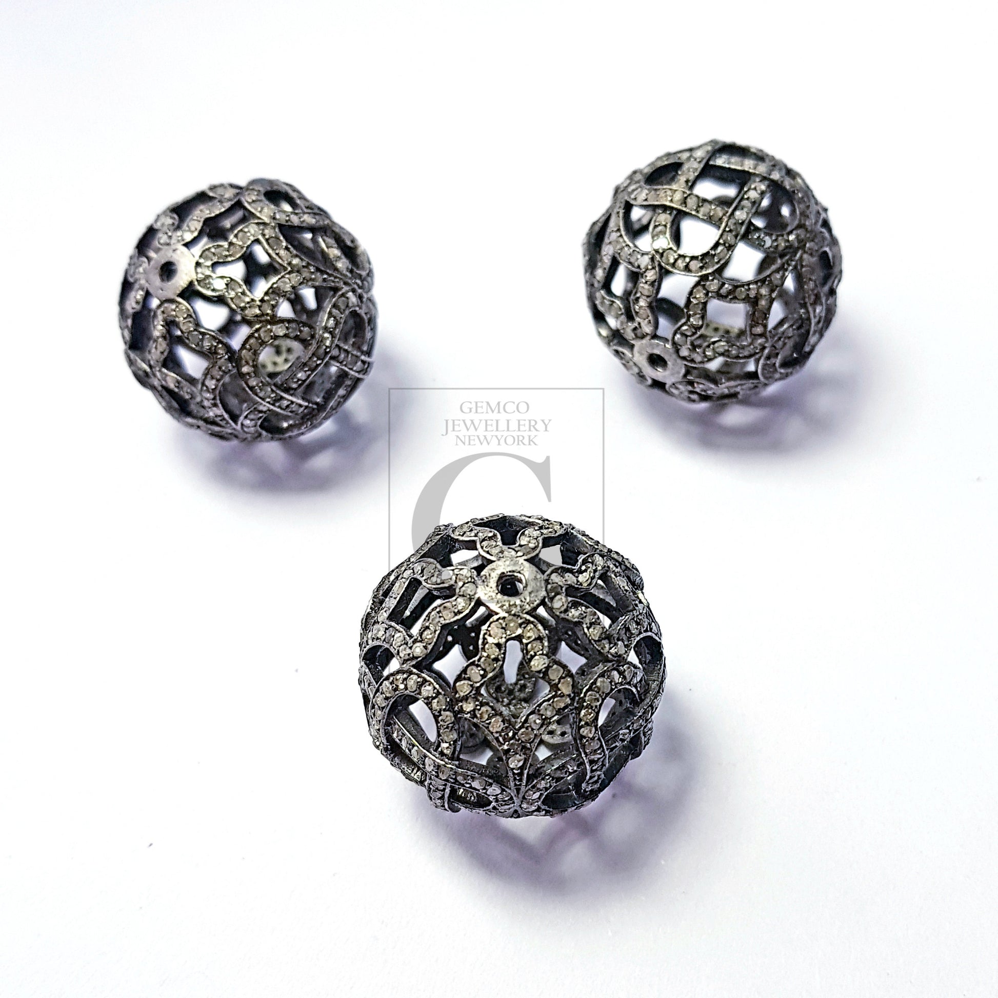 1pc Big Size 24mm Oxidized Rocecut Pave Diamond Bead 925 Sterling Silver Handmade Silver Finish Diamond Necklace Making Supplies