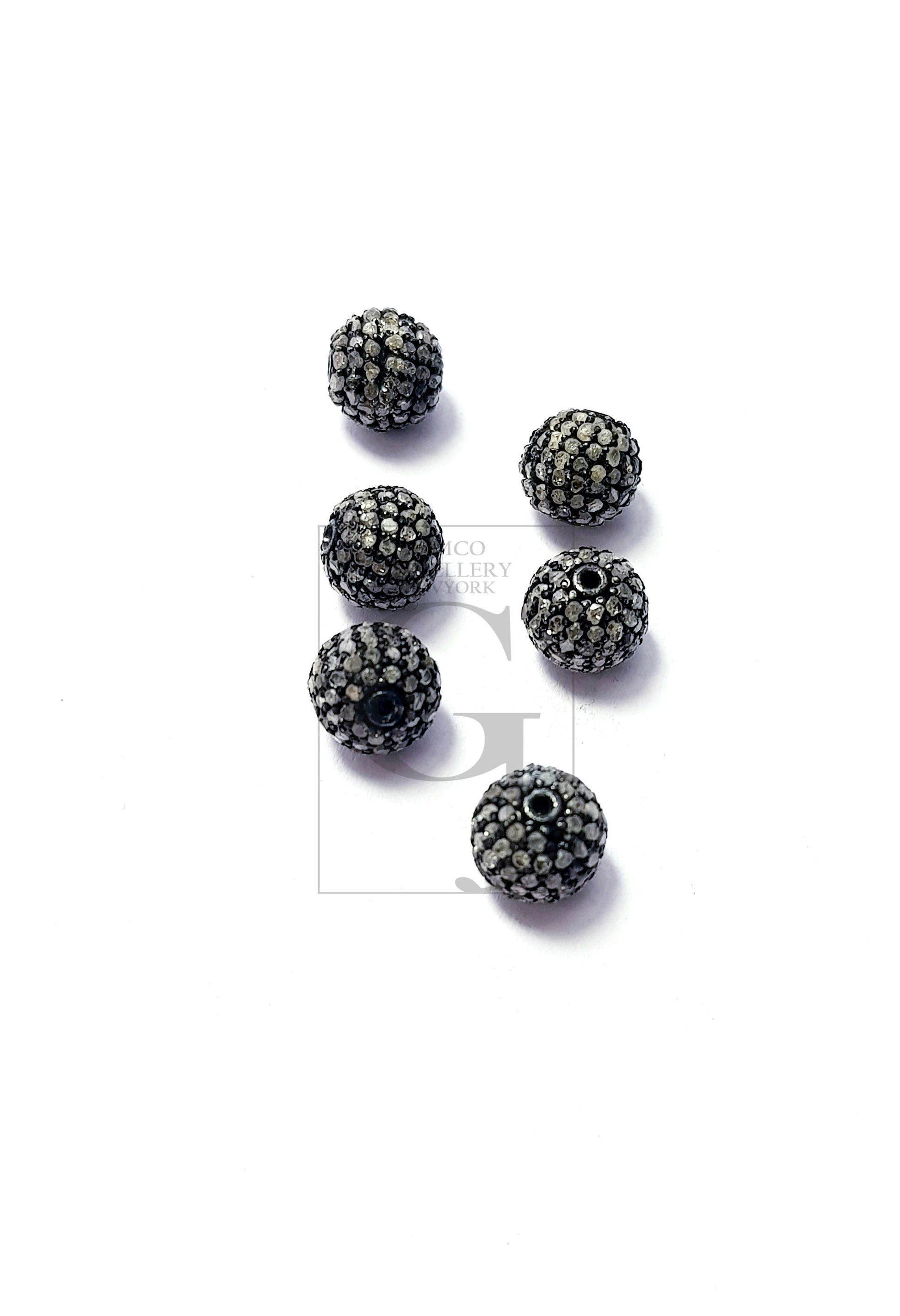 Beautiful Ball Designer Rosecut Pave Diamond Bead 925 Sterling Silver Handmade Silver Finish Diamond Bead