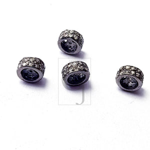 Roundel Bead Pave Rosecut Diamond 925 Sterling Silver Handmade, Rondelles Bead Double Diamond Line Design