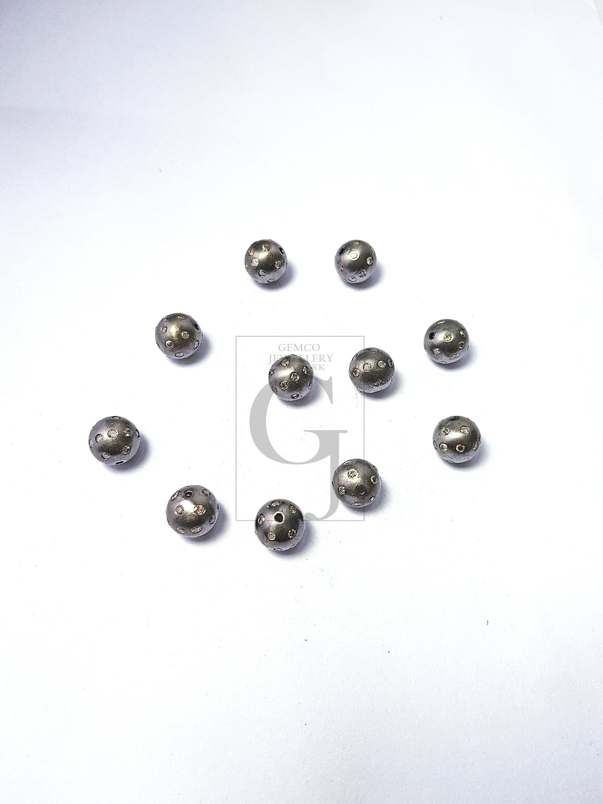 Pave Rosecut Diamond 925 Sterling Silver Handmade Pave Diamond Bead / Spacers Ball Design 6mm