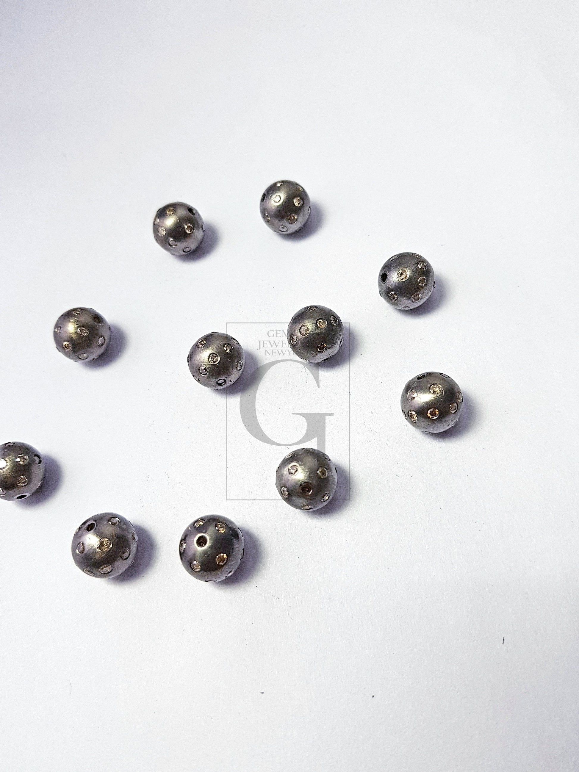 Pave Rosecut Diamond 925 Sterling Silver Handmade Pave Diamond Bead / Spacers Ball Design 6mm