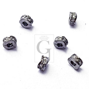 Set Of 10 Pave Diamond Rondelles / Bead Line Diamond Design Pave Rosecut Diamond 925 Sterling Silver Handmade Spacers Sold As 10 Pcs,