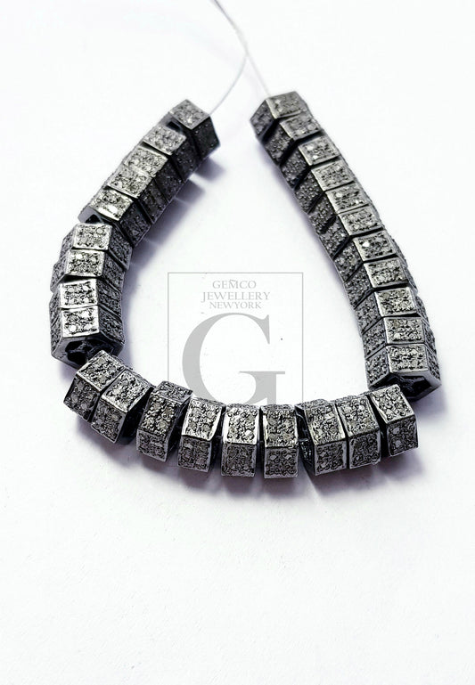 Hexagon Shaped Rosecut Pave Diamond Bead 925 Sterling Silver Handmade Silver Finish Diamond Bead