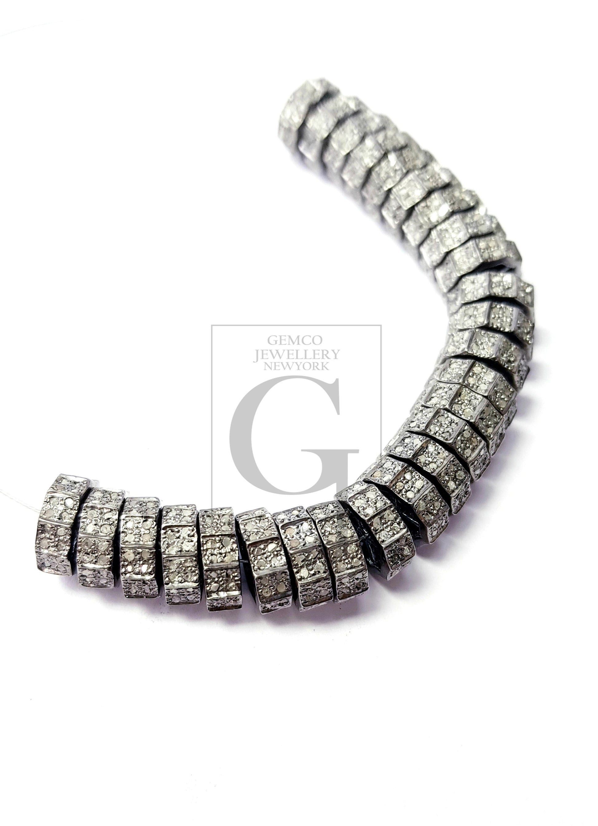 Latest Designer Rosecut Pave Diamond Bead 925 Sterling Silver Handmade Silver Finish Diamond Bead