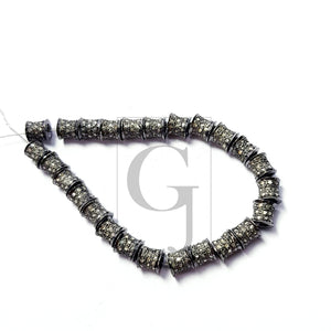 3 Line Damond Designer Rosecut Pave Diamond Bead 925 Sterling Silver Handmade Silver Finish Diamond Bead