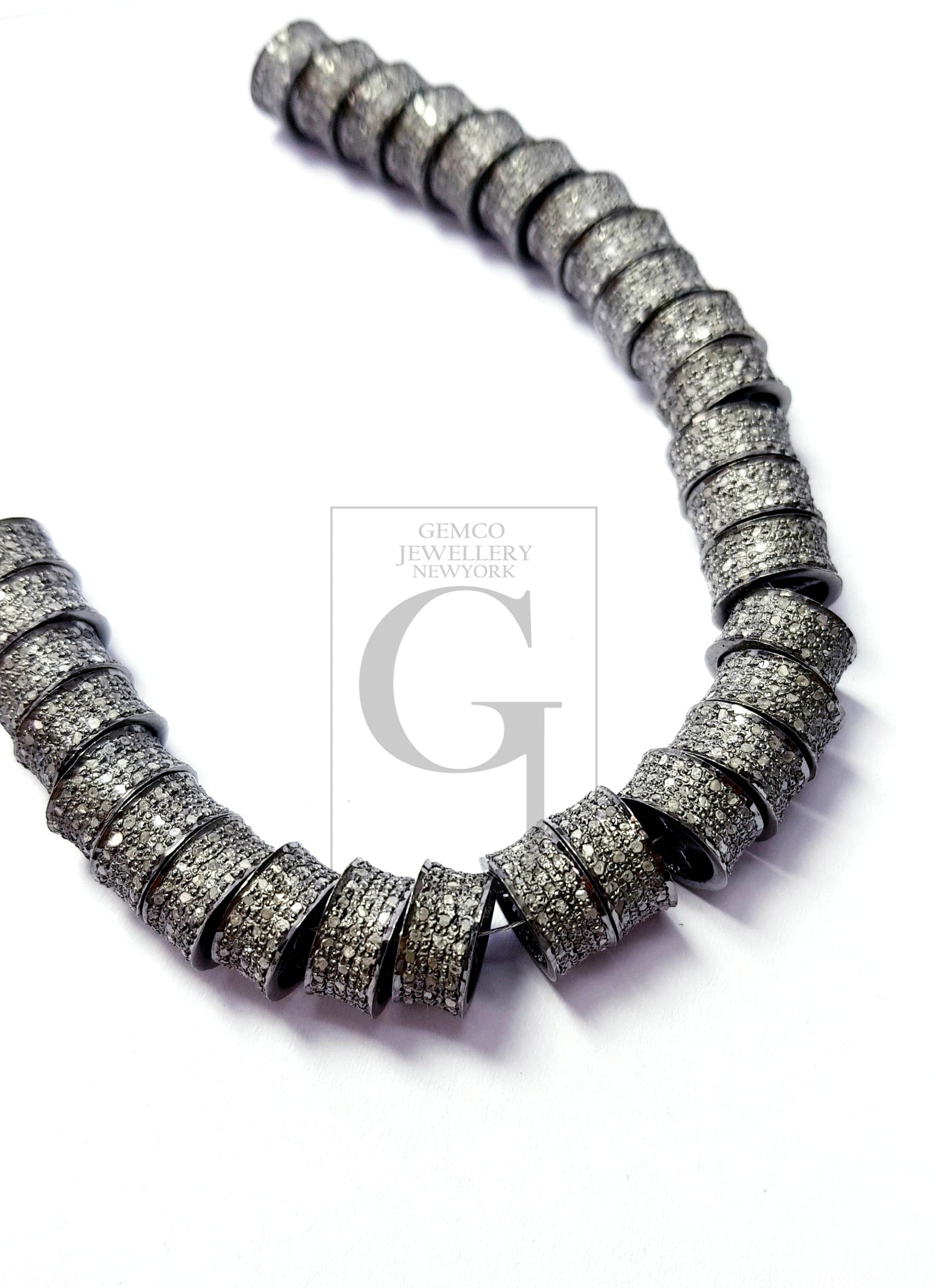 1pc Rosecut pave diamond bead 925 sterling silver handmade silver finish three (3) line diamond bead Rondelles 8mm and 10mm size rondelle