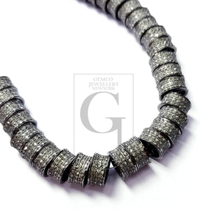 1pc Rosecut pave diamond bead 925 sterling silver handmade silver finish three (3) line diamond bead Rondelles 8mm and 10mm size rondelle