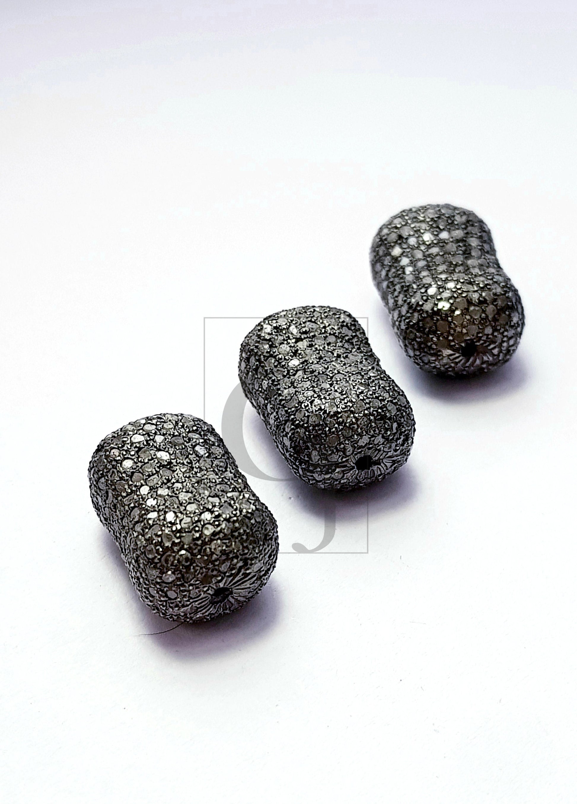 Unique  Designer Rosecut Pave Diamond Beads 925 Sterling Silver Handmade Silver Finish Diamond Beads