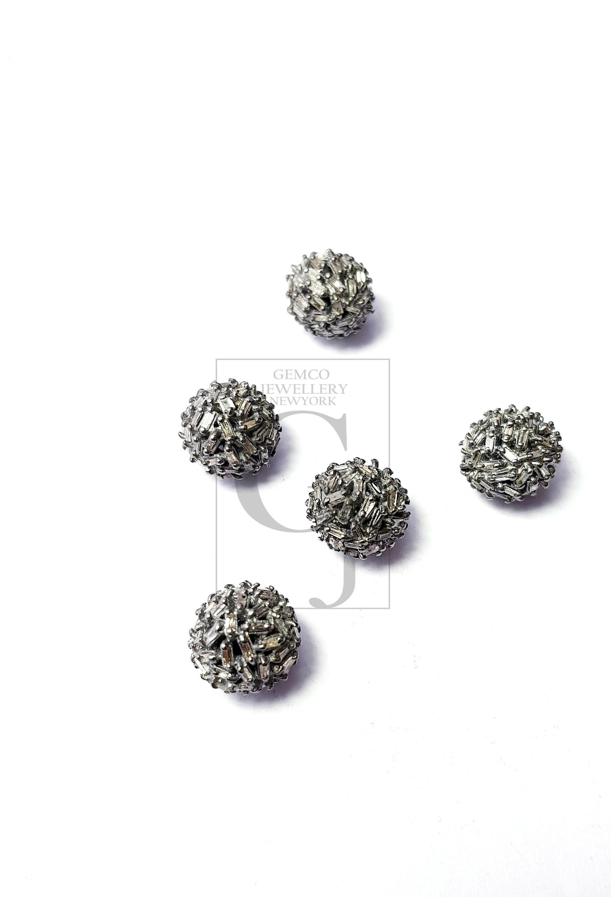 Very beautiful Rosecut pave diamond bead 925 sterling silver handmade silver finish ball design diamond bead