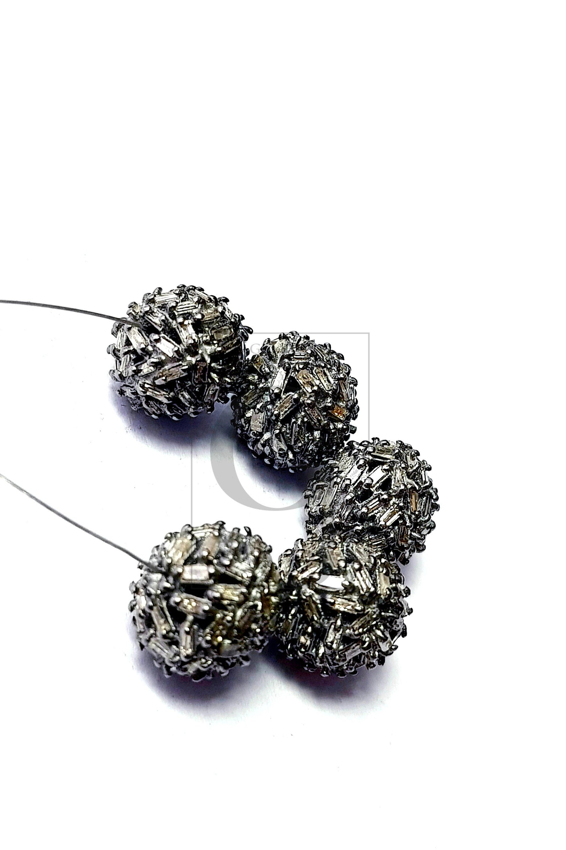 Very beautiful Rosecut pave diamond bead 925 sterling silver handmade silver finish ball design diamond bead