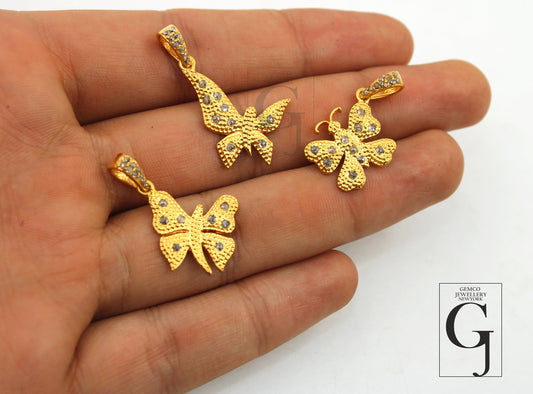 Very Beautiful 14k gold butterfly pendant Rosecut pave diamond pendant 925 sterling silver handmade finish diamond jewelry necklace pendant