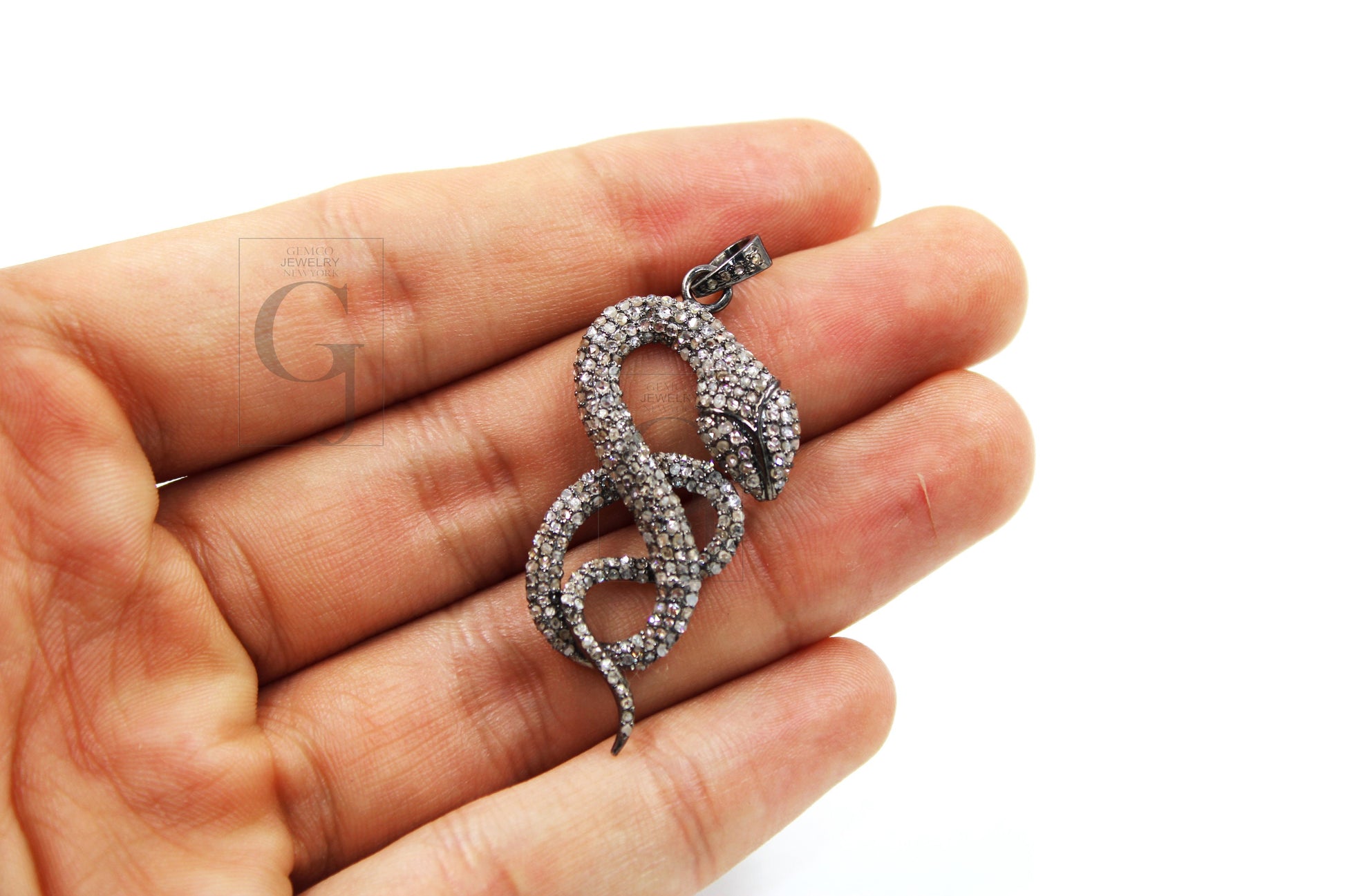 Beautiful Antique Look Snake Pendant Rosecut Pave Diamond Pendant 925 Sterling Silver Handmade Finish Diamond Jewelry Necklace Pendant