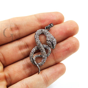 Beautiful Antique Look Snake Pendant Rosecut Pave Diamond Pendant 925 Sterling Silver Handmade Finish Diamond Jewelry Necklace Pendant