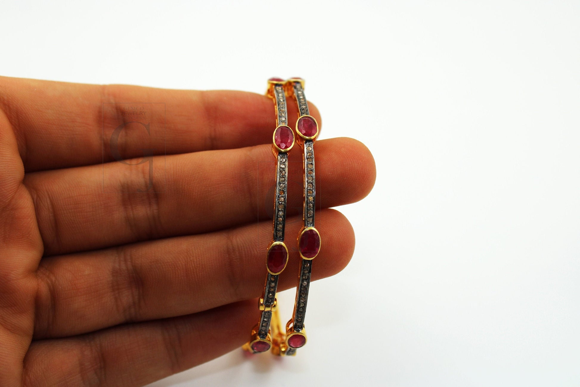 Very beautiful 14k gold ruby bangles Rosecut pave diamond bangle bracelet 925 sterling silver handmade finish diamond bangle bracelet