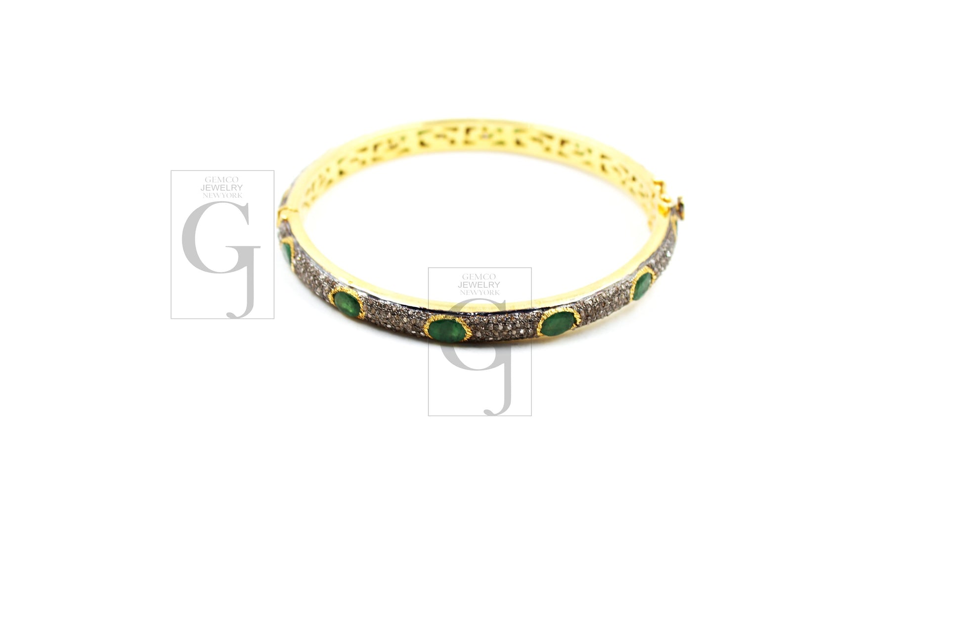 Fashionable 14k gold emerald bangle Rosecut pave diamond bangle bracelet 925 sterling silver handmade finish diamond bangle bracelet