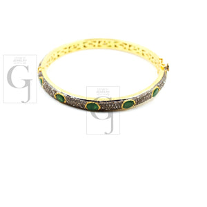 Fashionable 14k gold emerald bangle Rosecut pave diamond bangle bracelet 925 sterling silver handmade finish diamond bangle bracelet