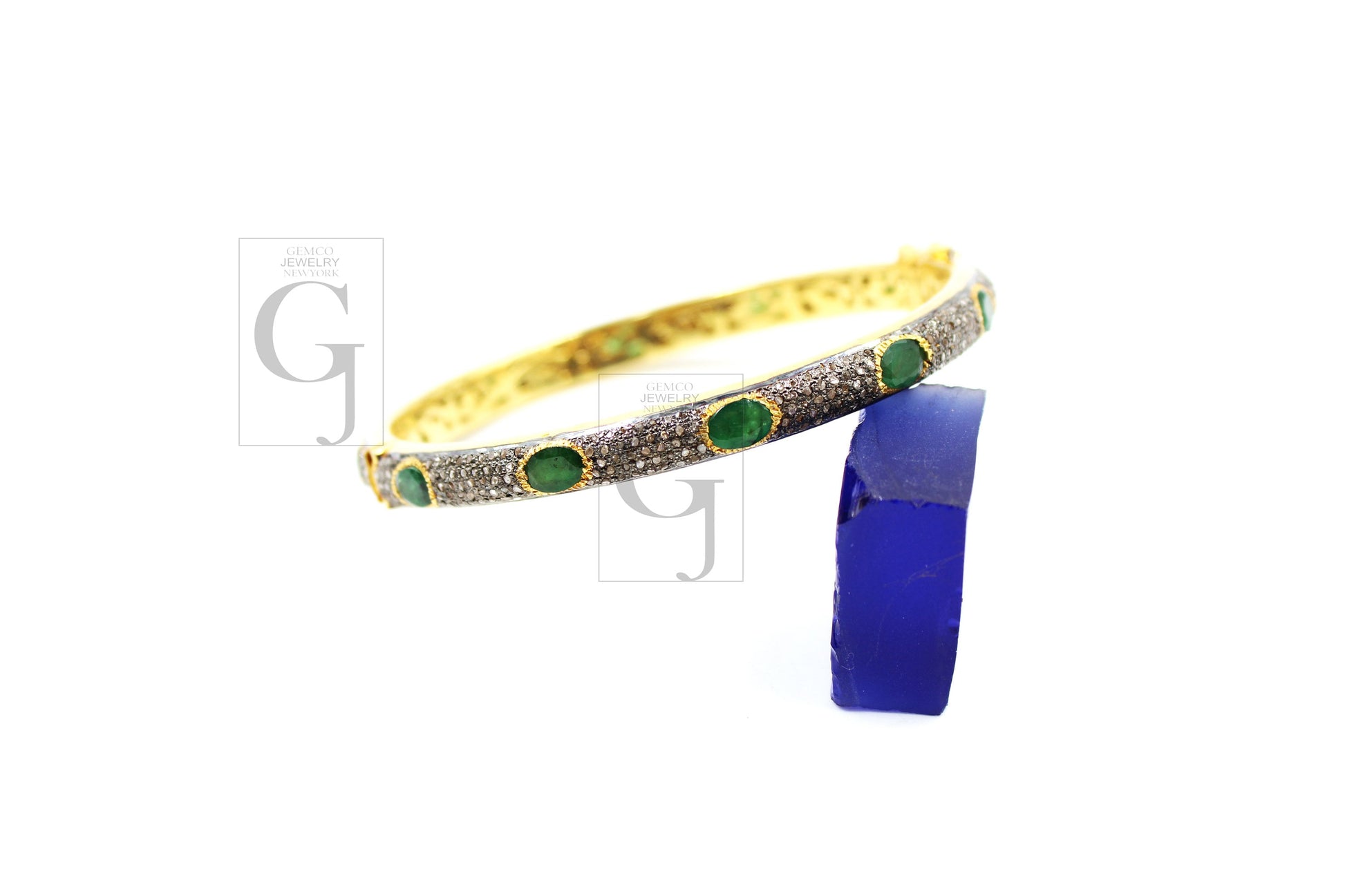 Fashionable 14k gold emerald bangle Rosecut pave diamond bangle bracelet 925 sterling silver handmade finish diamond bangle bracelet