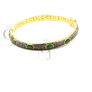 Fashionable 14k gold emerald bangle Rosecut pave diamond bangle bracelet 925 sterling silver handmade finish diamond bangle bracelet