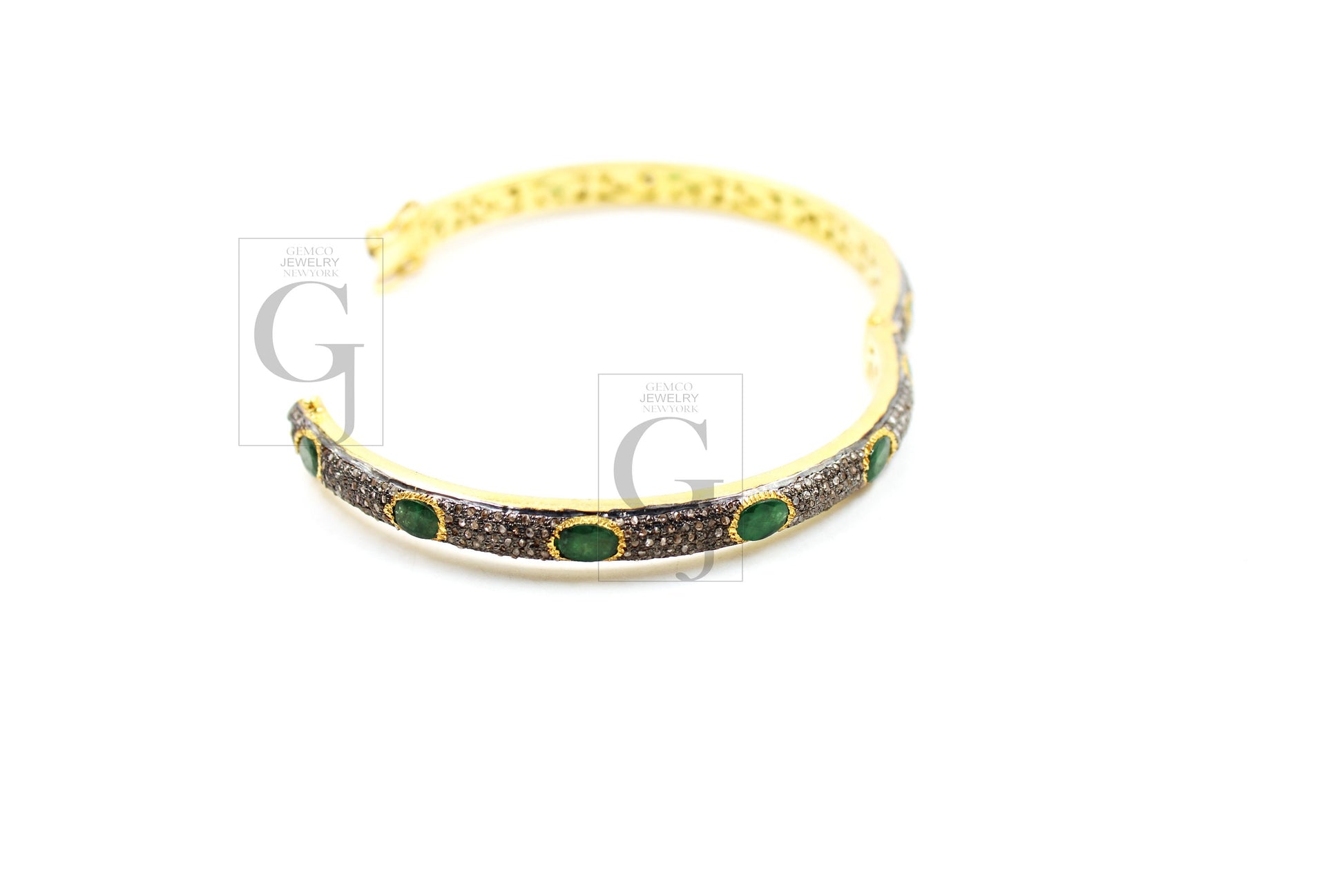 Fashionable 14k gold emerald bangle Rosecut pave diamond bangle bracelet 925 sterling silver handmade finish diamond bangle bracelet