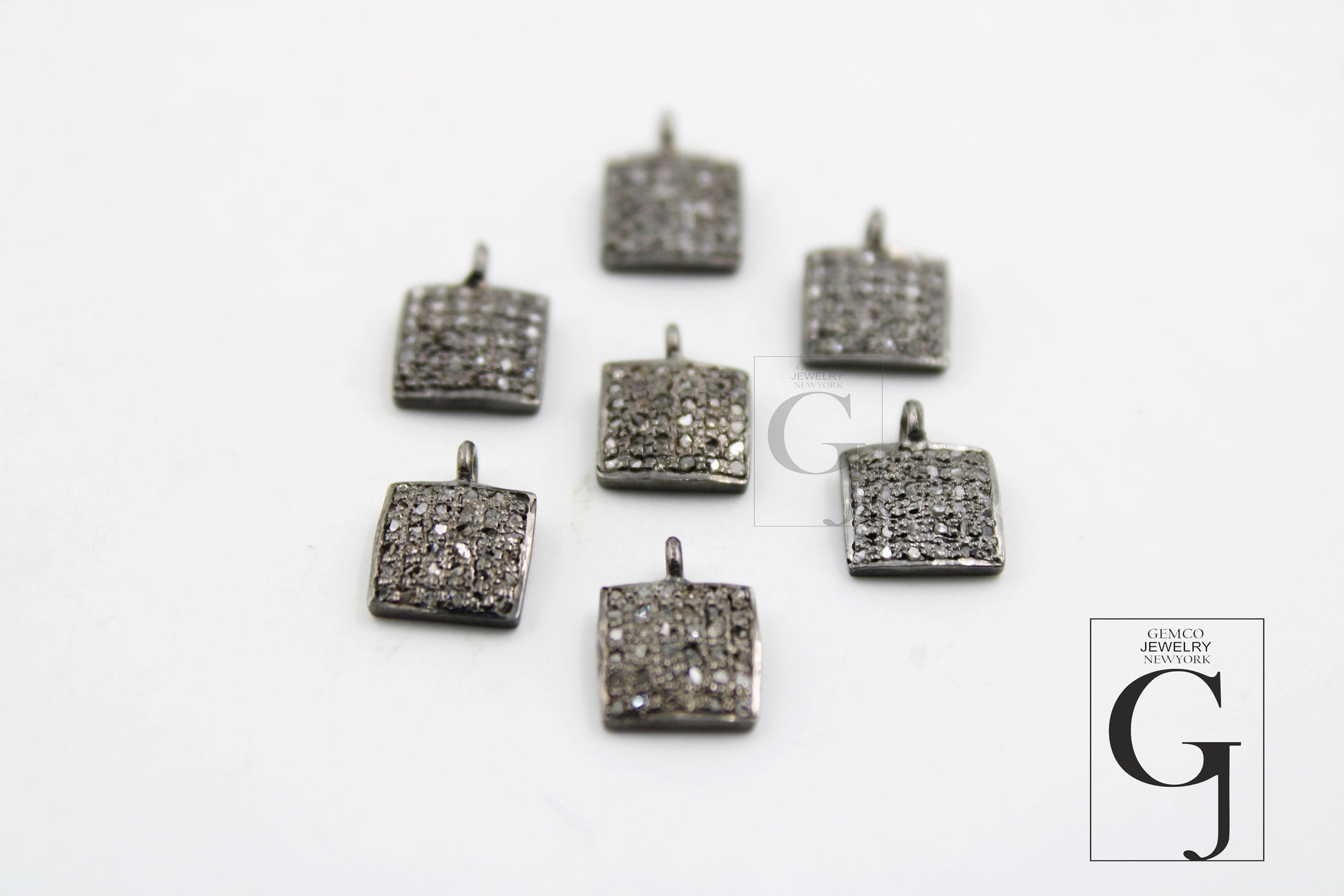 Antique Look Square Shaped Charms Designer Rosecut Pave Diamond Pendant 925 Sterling Silver Handmade Finish Diamond Charms Necklace Pendant