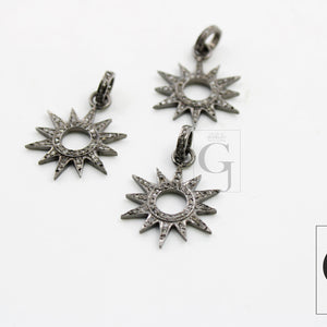 Antique Look Sunburst Oxidized Designer Rosecut Pave Diamond Pendant 925 Sterling Silver Handmade Finish Diamond Charms Necklace Pendant