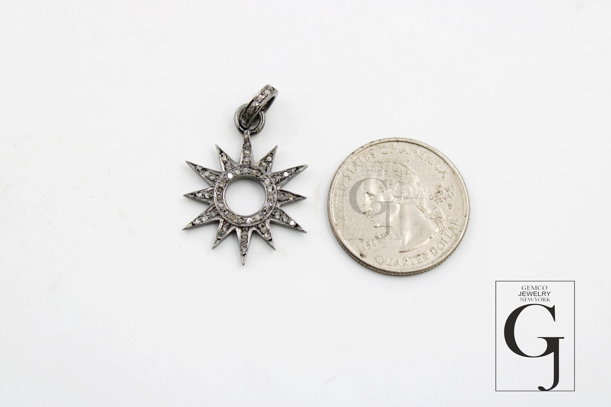 Antique Look Sunburst Oxidized Designer Rosecut Pave Diamond Pendant 925 Sterling Silver Handmade Finish Diamond Charms Necklace Pendant