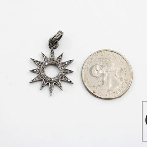 Antique Look Sunburst Oxidized Designer Rosecut Pave Diamond Pendant 925 Sterling Silver Handmade Finish Diamond Charms Necklace Pendant