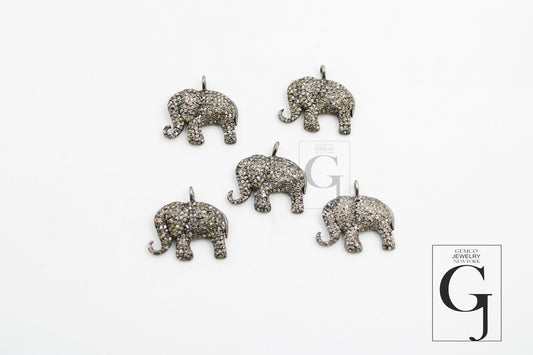 Unique Elephant pendant charm Rose cut pave quality diamond pendant 925 sterling silver handmade diamond necklace pendant animal jewelry
