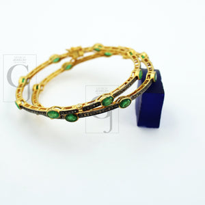 Very Beautiful 14k Gold Emerald Bangle Rosecut Pave Diamond Bangle Bracelet 925 Sterling Silver Handmade Finish Diamond Bangle Bracelet