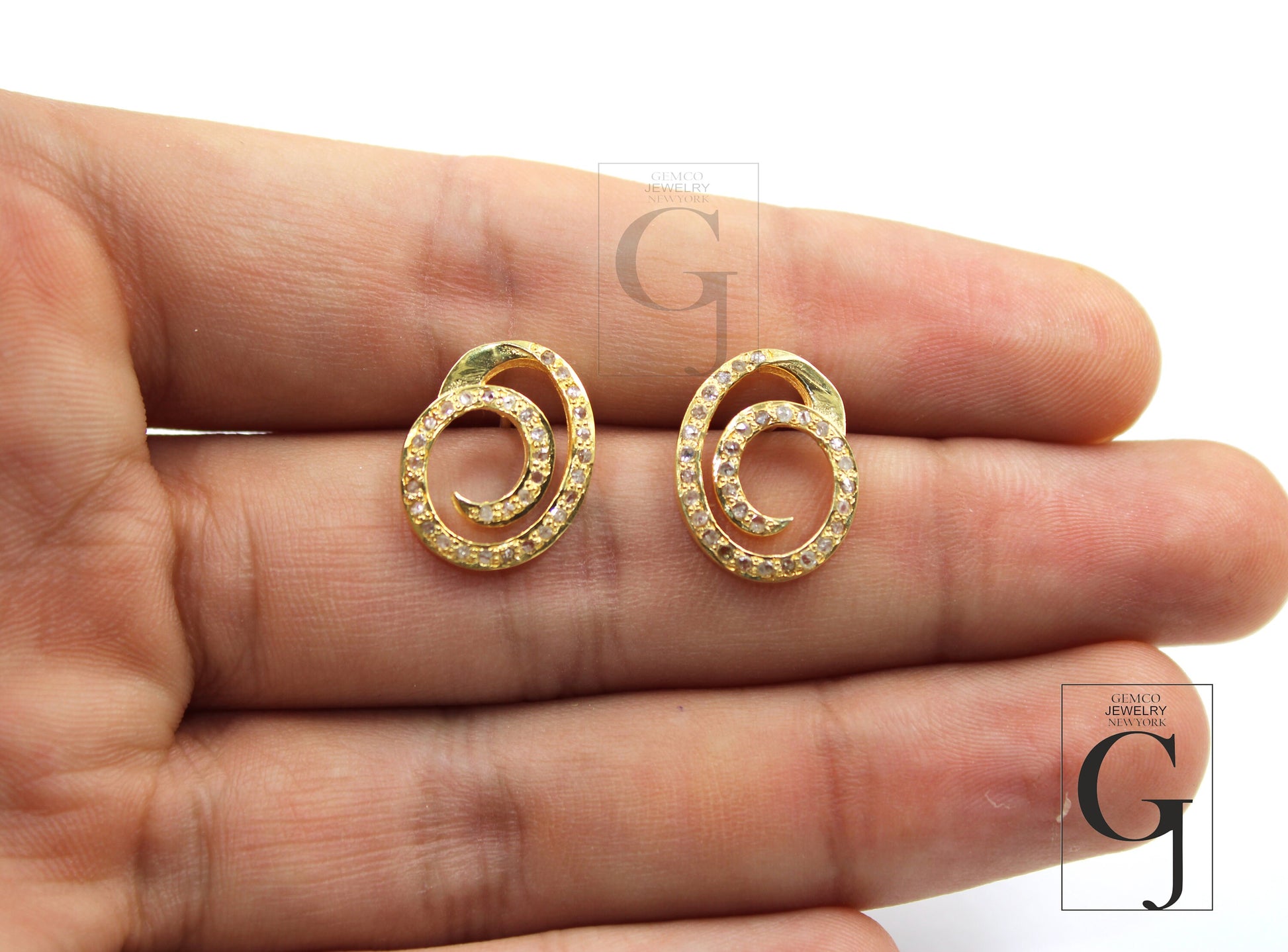 Beautiful 14k Gold Designer Pave Rosecut Diamond 925 Sterling Silver Handmade Very Beautiful  Diamond Pave Stud Earrings Jewelry