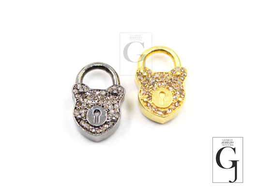 Beautiful Design 14k Gold Pad Lock Pendant Rosecut Pave Diamond Pendant 925 Sterling Silver Handmade Finish Diamond Charms Necklace Pendant