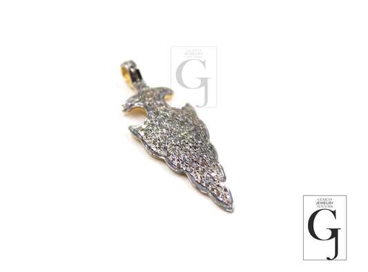Beautiful Arrowhead Pendant Designer Charm Rosecut Pave Diamond Pendant 925 Sterling Silver Handmade Finish Diamond Charms Necklace Pendant