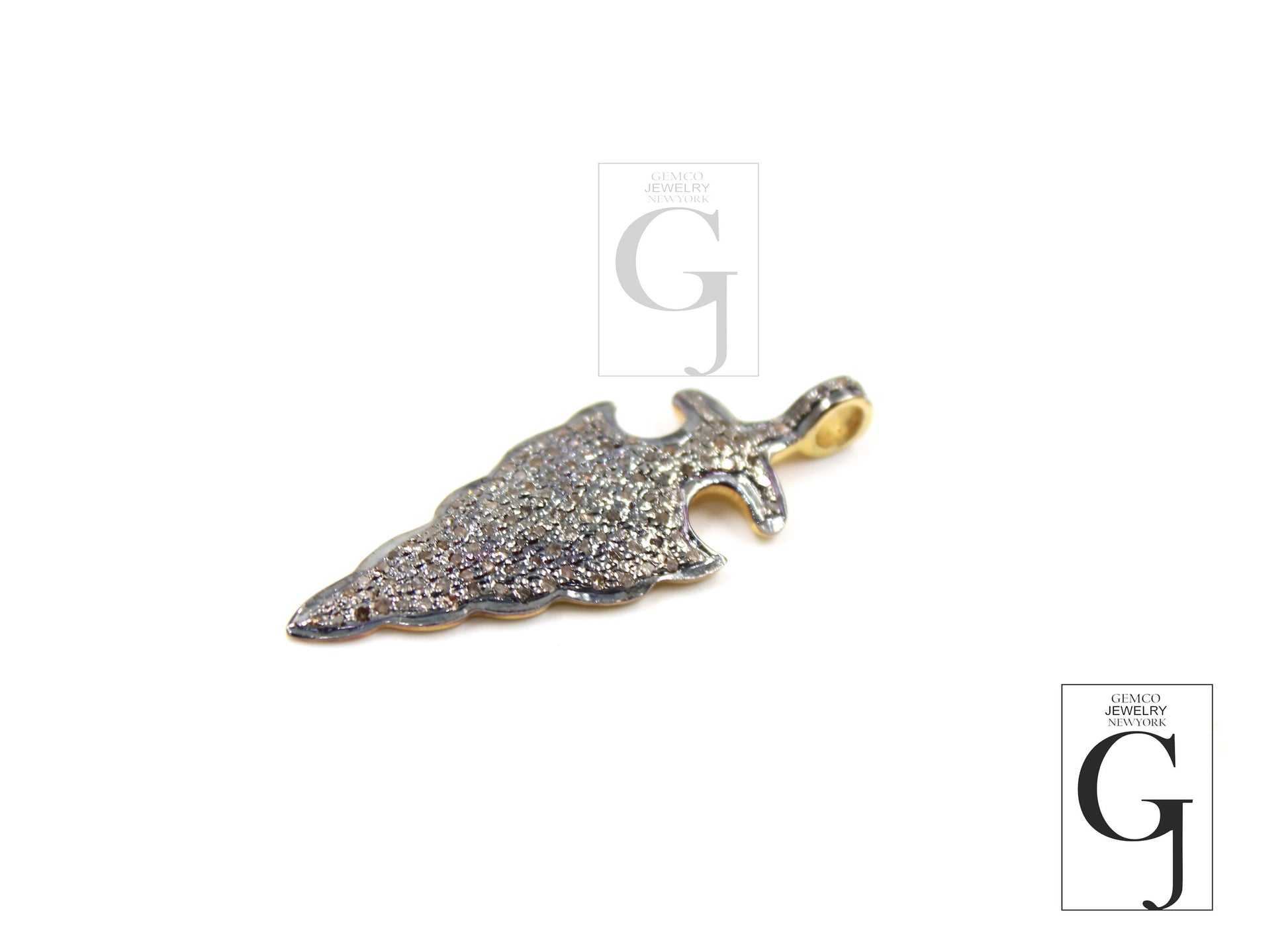 Beautiful Arrowhead Pendant Designer Charm Rosecut Pave Diamond Pendant 925 Sterling Silver Handmade Finish Diamond Charms Necklace Pendant