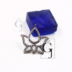 Beautiful Flower Designer Jewelry Pendant Rosecut Pave Diamond Pendant 925 Sterling Silver Handmade Finish Diamond Charms Necklace Pendant